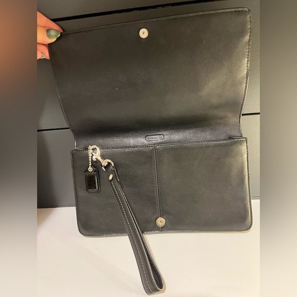 Coach Black Leather and Patent Zipper Clutch - Picture 2 of 5